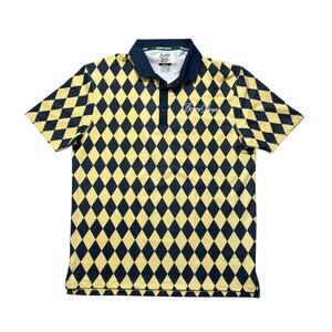 Bogey Boys Golf Performance Argyle Diamond Polo Shirt Men's‎ Small Blue Gold